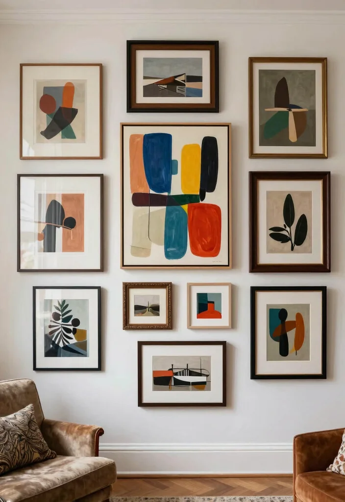 12 Eclectic Living Room Ideas with Mixed Textures 7. Artistic Wall Decor 0