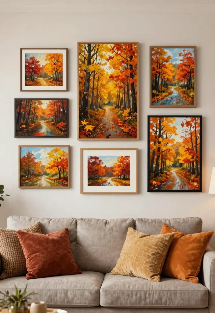 12 Fall Living Room Decor Ideas for Cozy Vibes 7. Decorate with Seasonal Artwork 0