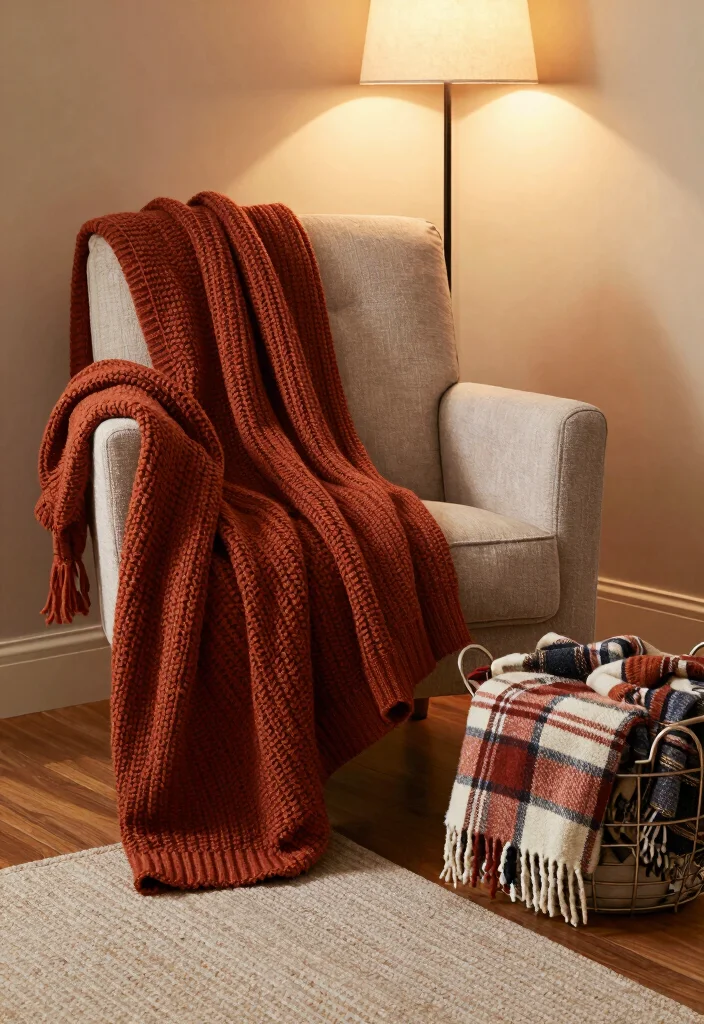 12 Fall Living Room Ideas with Warm Seasonal Style 2. Cozy Throw Blankets for Comfort 0