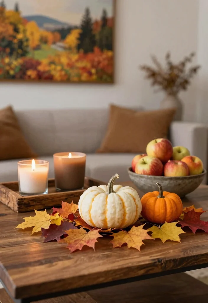 12 Fall Living Room Ideas with Warm Seasonal Style 3. Seasonal Decorations for a Festive Touch 0