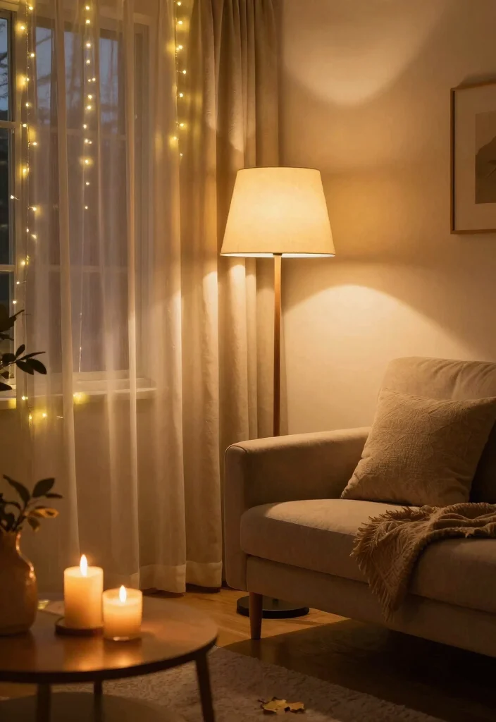 12 Fall Living Room Ideas with Warm Seasonal Style 4. Warm Lighting Ideas for Ambiance 0