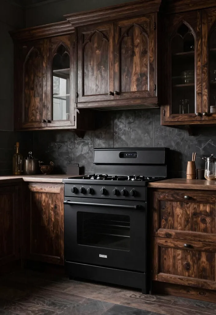 12 Gothic Kitchen Ideas with Dark Dramatic Style 10. Sophisticated Appliances 0