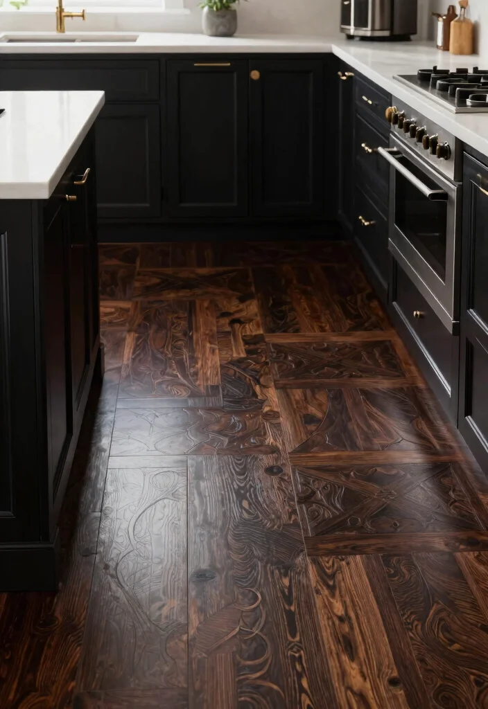 12 Gothic Kitchen Ideas with Dark Dramatic Style 7. Unique Flooring Choices 0