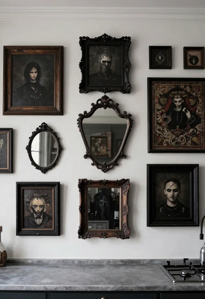 12 Gothic Kitchen Ideas with Dark Dramatic Style 9. Artistic Wall Decor 0