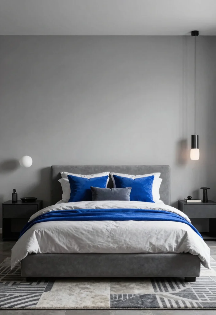 12 Grey and Blue Bedroom Ideas for a Balanced Color Scheme 3. Modern Minimalism 0