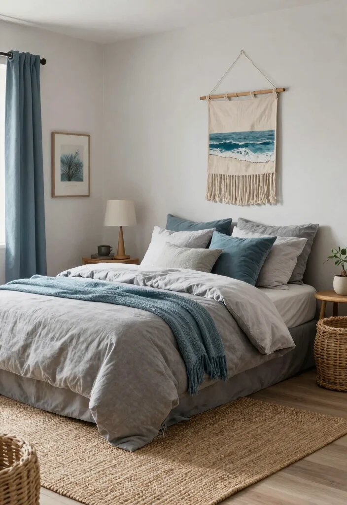 12 Grey and Blue Bedroom Ideas for a Balanced Color Scheme 4. Beachy Textures 0