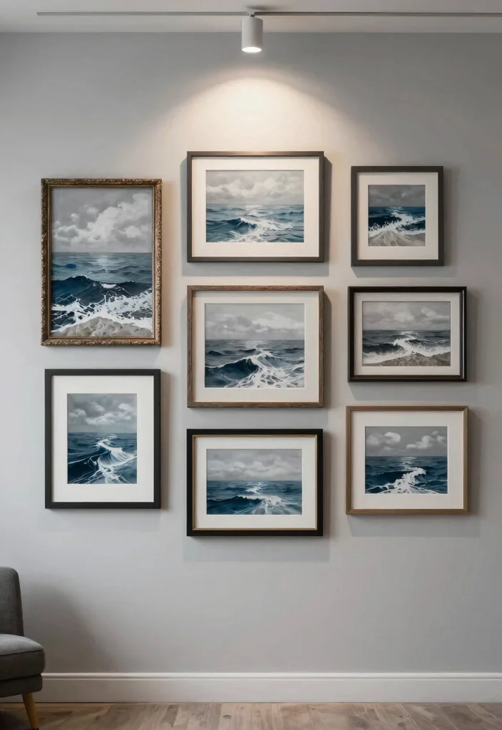 12 Grey and Blue Bedroom Ideas for a Balanced Color Scheme 6. Coastal Gallery Wall 0