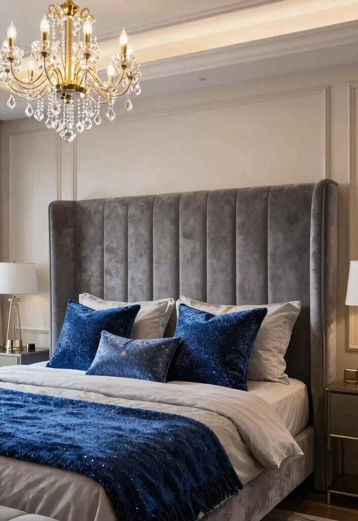 12 Grey and Blue Bedroom Ideas for a Balanced Color Scheme 7. Soft Glam 0