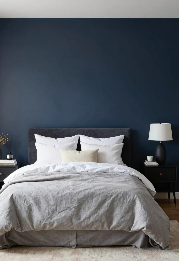 12 Grey and Blue Bedroom Ideas for a Balanced Color Scheme 9. Bold Contrast 0
