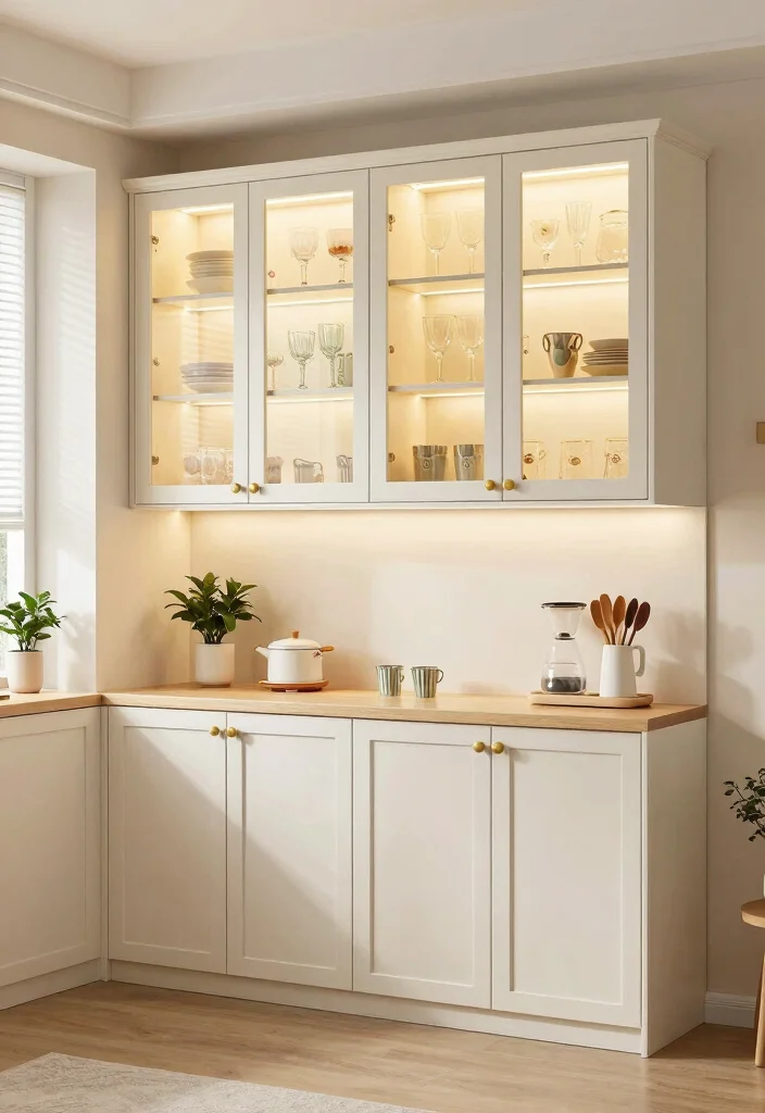 12 Kitchen Cabinet Layout Ideas for Better Storage Flow 11. Glass front Cabinets for Open Display 0