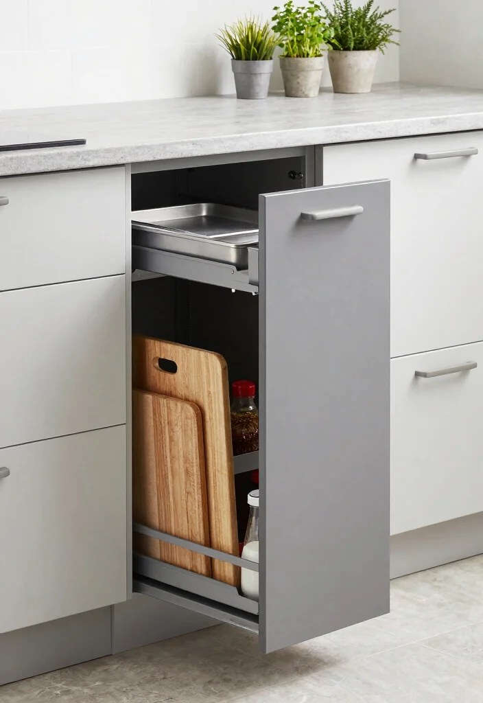 12 Kitchen Cabinet Layout Ideas for Better Storage Flow 5. Vertical Pull Out Cabinets 0