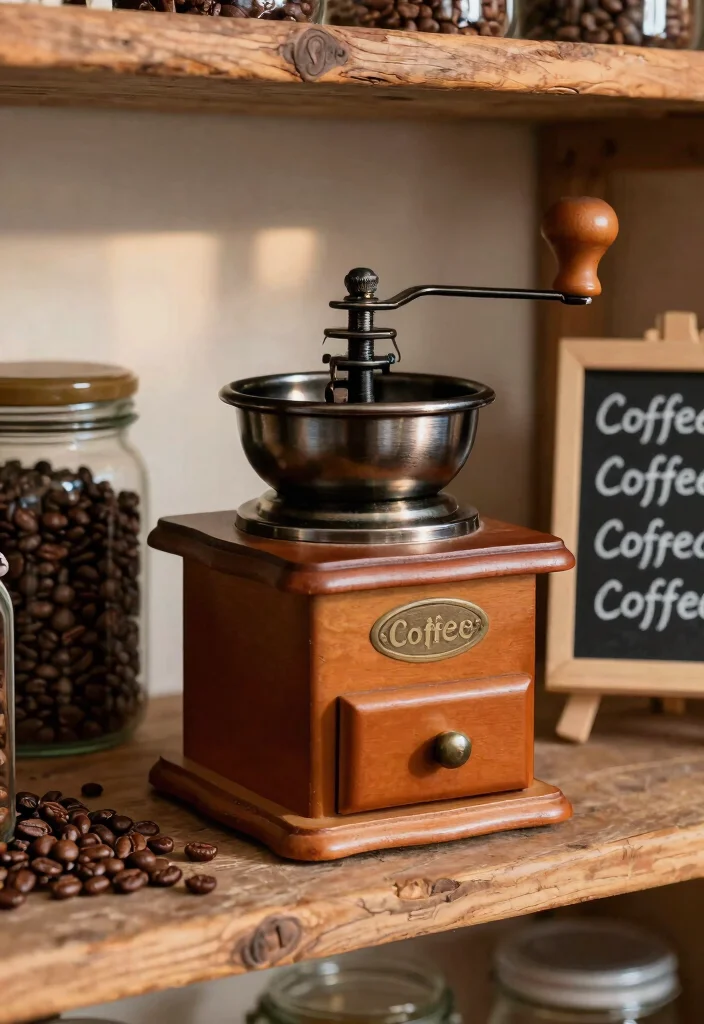 12 Kitchen Coffee Bar Ideas for Daily Morning Rituals 7. Vintage Coffee Grinder Display 0