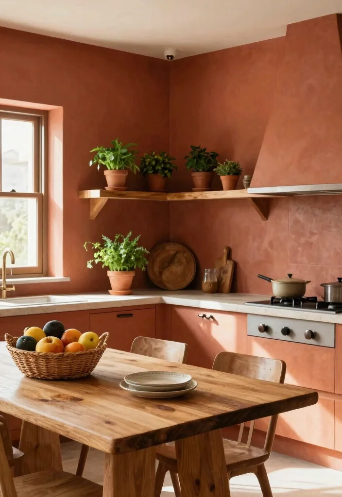 12 Kitchen Wall Paint Ideas to Refresh the Space 1. Earthy Terracotta 0
