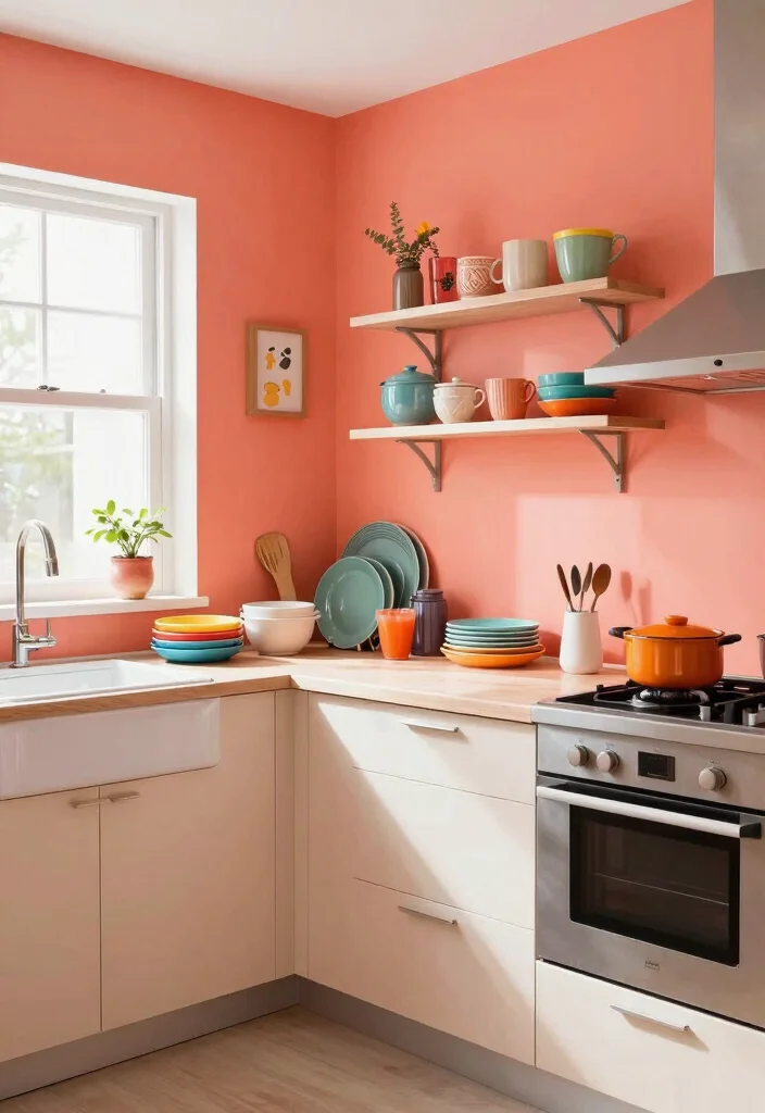 12 Kitchen Wall Paint Ideas to Refresh the Space 9. Bright Coral 0
