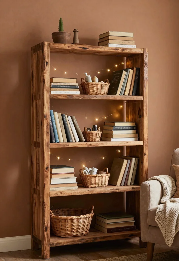 12 Living Room Bookshelf Ideas for Storage and Style 2. Rustic Charm with Reclaimed Wood 0