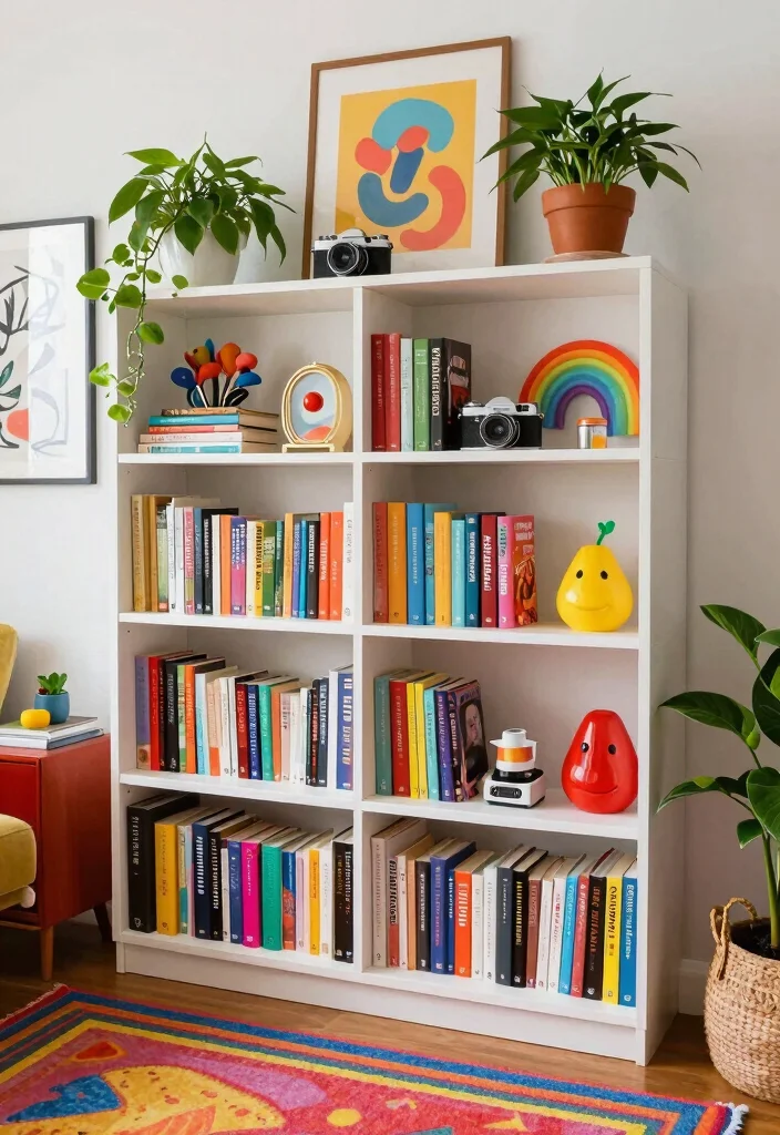 12 Living Room Bookshelf Ideas for Storage and Style 3. Eclectic Display for Personality 0