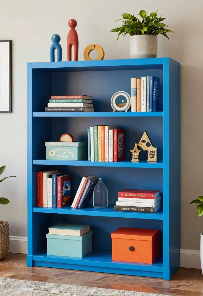 12 Living Room Bookshelf Ideas for Storage and Style 9. Use of Colorful Accents 0