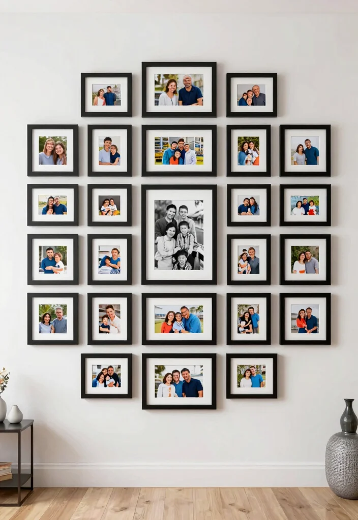 12 Living Room Frame Wall Ideas for Personal Decor 1 12 Living Room Frame Wall Ideas for Personal Decor 1. The Classic Family Photo Arrangement 0