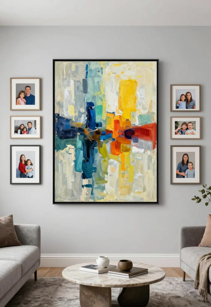 12 Living Room Frame Wall Ideas for Personal Decor 23 12 Living Room Frame Wall Ideas for Personal Decor 3. The Statement Piece Centered Design 0