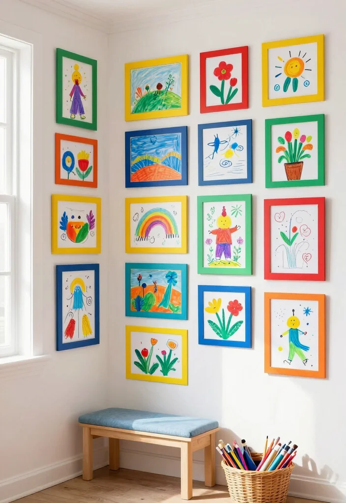 12 Living Room Frame Wall Ideas for Personal Decor 35 12 Living Room Frame Wall Ideas for Personal Decor 5. The Creative Kids Art Display 0