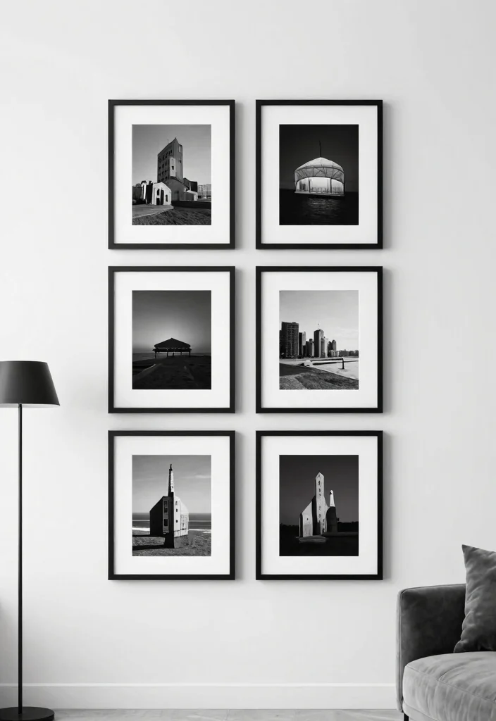 12 Living Room Frame Wall Ideas for Personal Decor 47 12 Living Room Frame Wall Ideas for Personal Decor 7. Minimalist Black and White Style 0