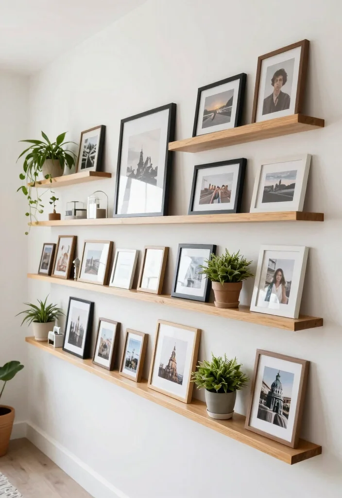 12 Living Room Frame Wall Ideas for Personal Decor 48 12 Living Room Frame Wall Ideas for Personal Decor 8. Floating Shelves for Frames 0