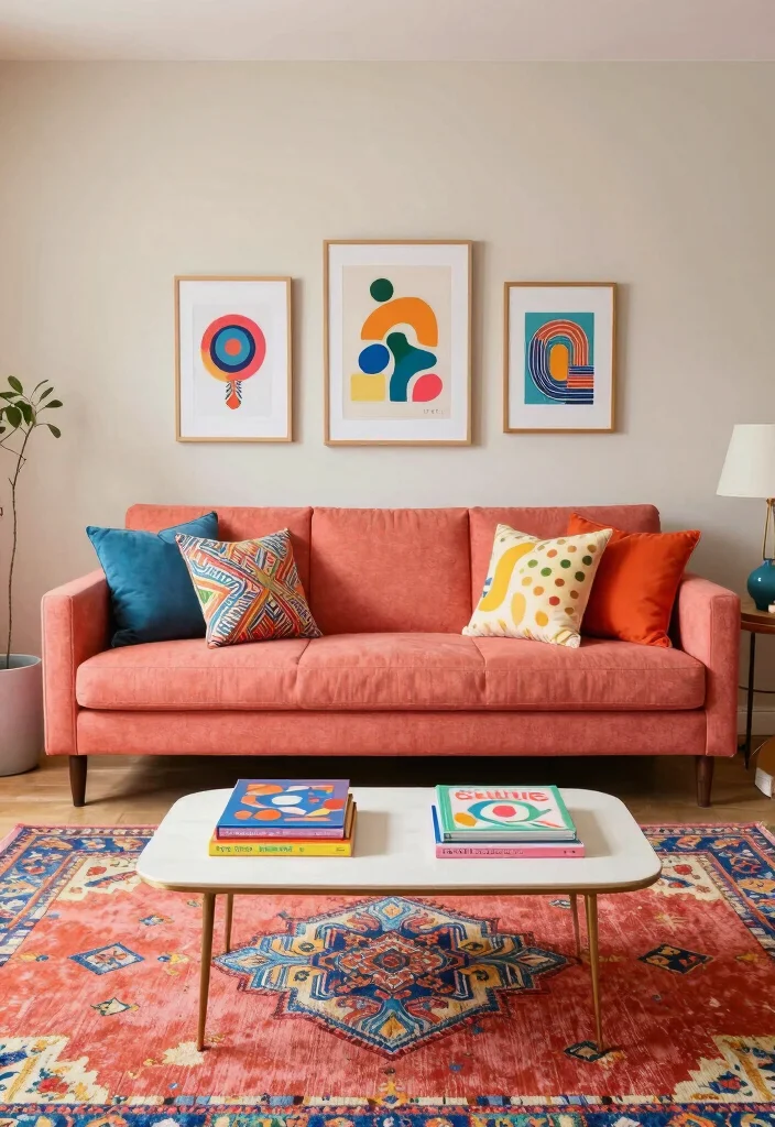 12 Living Room Sofa Color Ideas for Easy Styling 10. Bright Coral 0