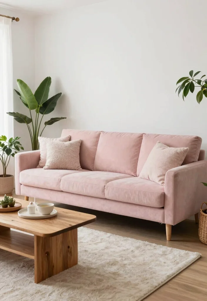 12 Living Room Sofa Color Ideas for Easy Styling 6. Light Blush Pink 0