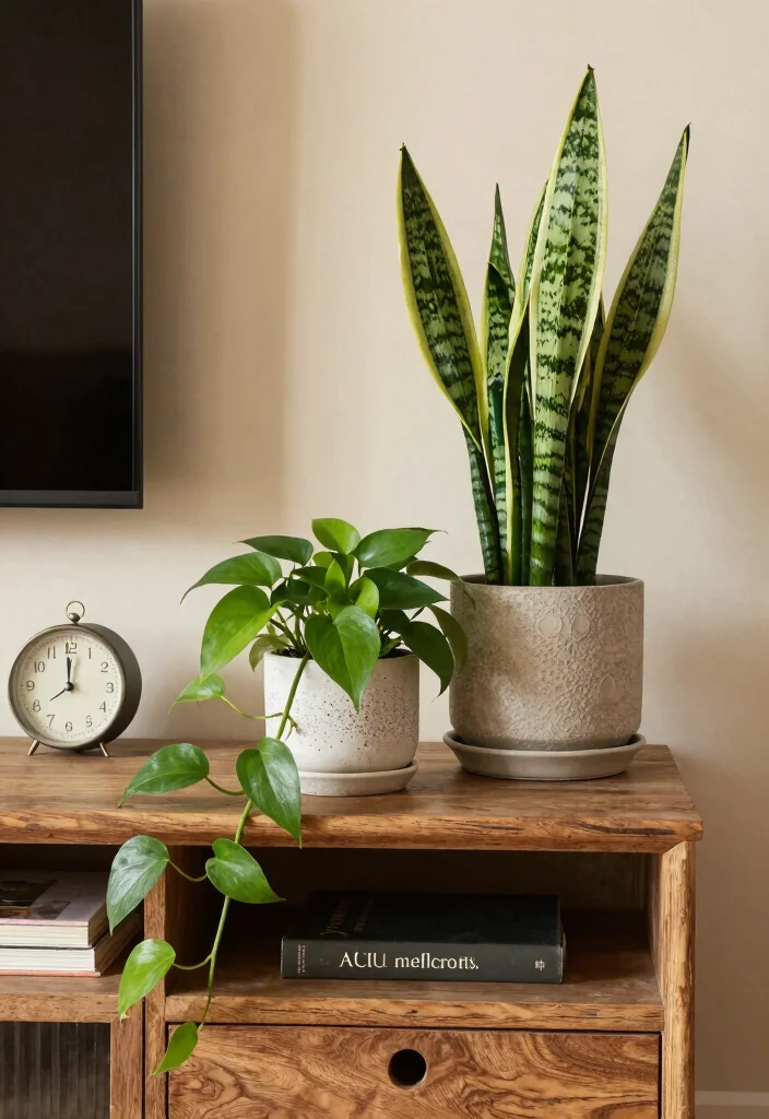 12 Living Room TV Stand Decor Ideas for a Finished Look 13 12 Living Room TV Stand Decor Ideas for a Finished Look 3. Greenery for Freshness 0