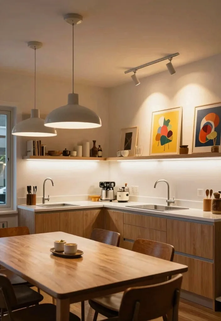 12 Midcentury Kitchen Ideas with Retro Modern Charm 10. Layered Lighting 0