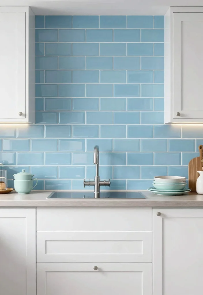 12 Pastel Kitchen Ideas for a Soft Bright Modern Look 4. Sky Blue Backsplash 0