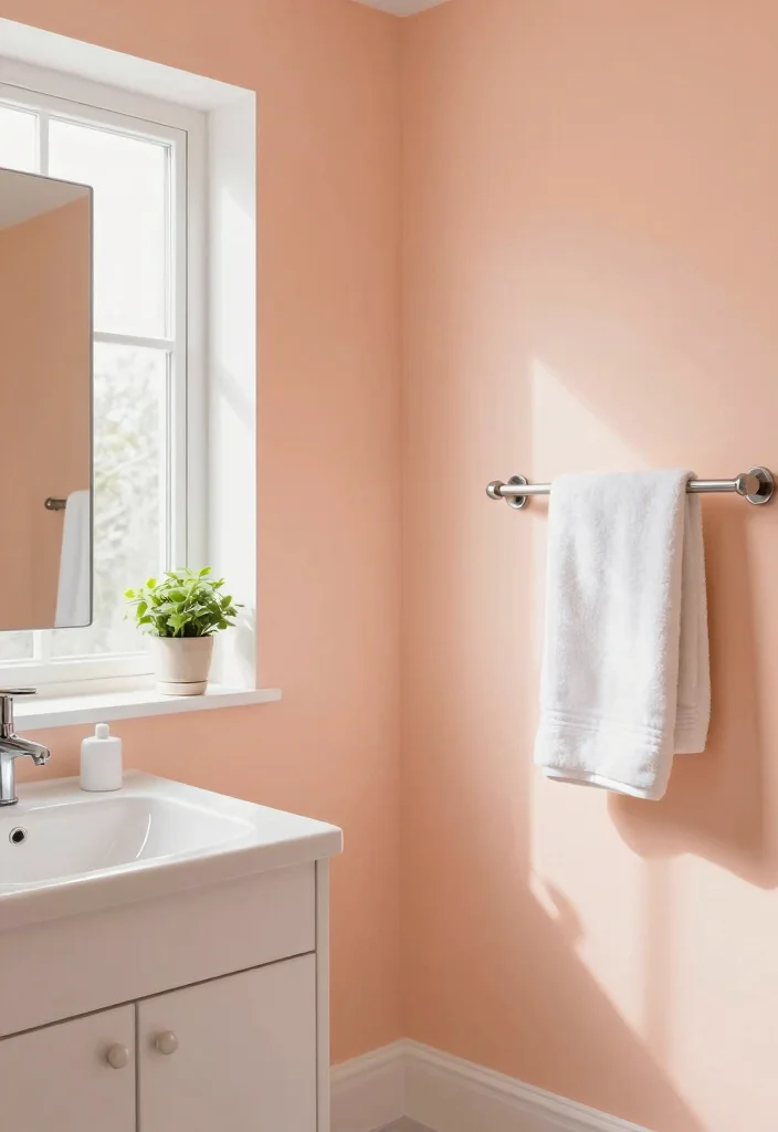 12 Peach Bathroom Ideas for a Soft Warm Modern Aesthetic 1. Soft Peach Wall Paint 0