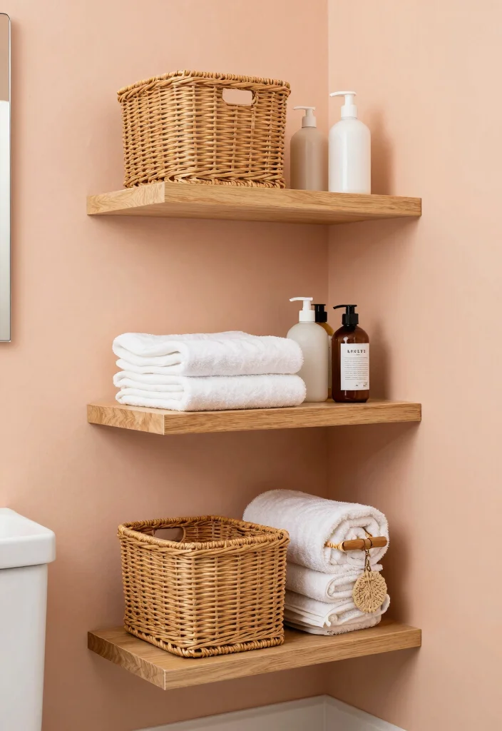 12 Peach Bathroom Ideas for a Soft Warm Modern Aesthetic 10. Stylish Storage Solutions 0