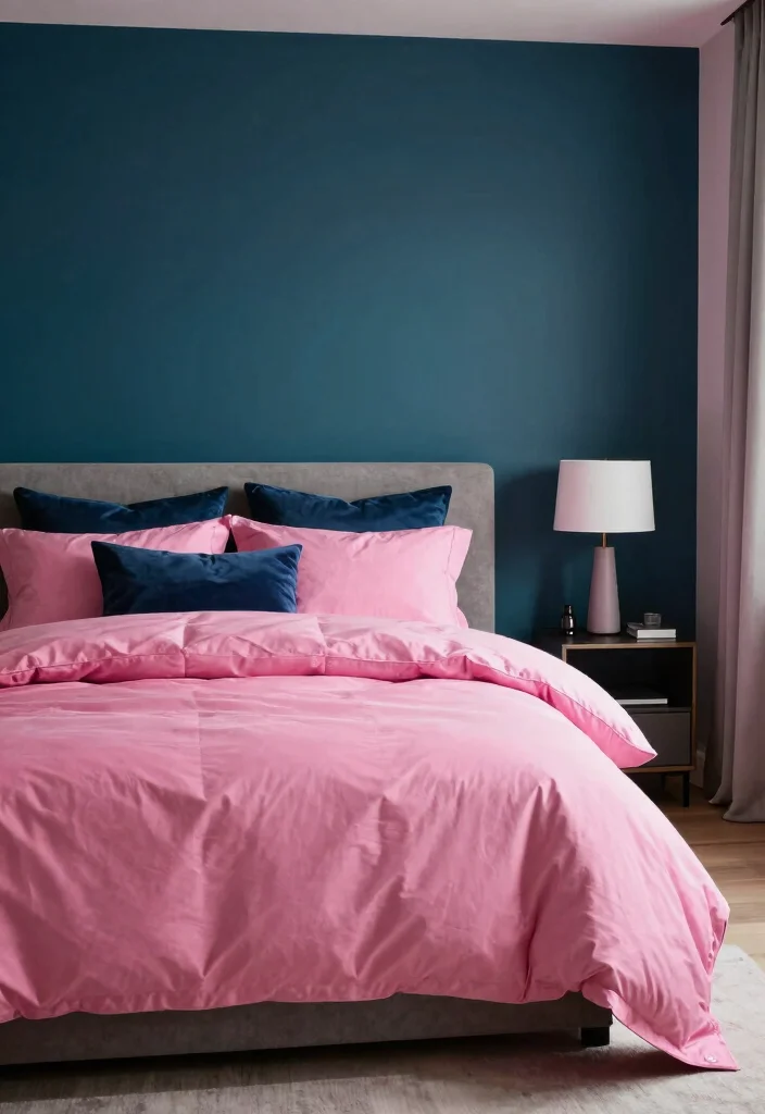 12 Pink Bedroom Ideas for Adults with a Modern Aesthetic 10. Pink with Bold Color Contrasts 0