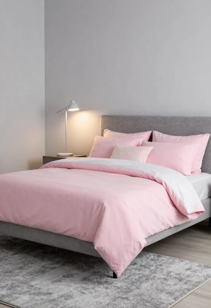 12 Pink Bedroom Ideas for Adults with a Modern Aesthetic 4. Pink and Grey Harmony 0