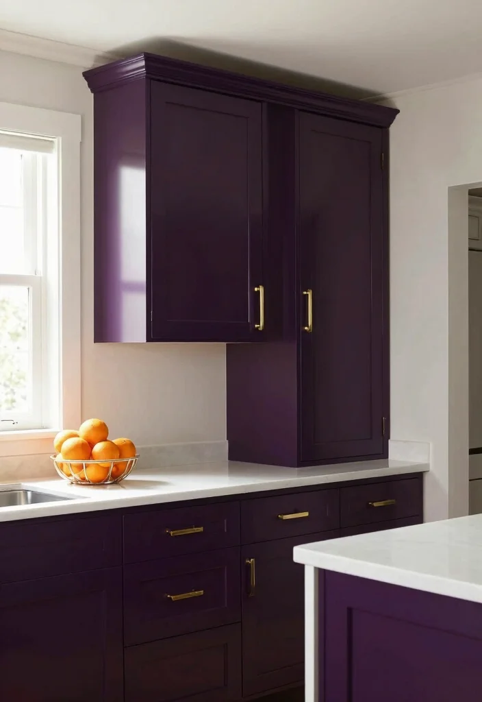 12 Purple Kitchen Ideas for a Bold Creative Space 1. Regal Eggplant Cabinets 0