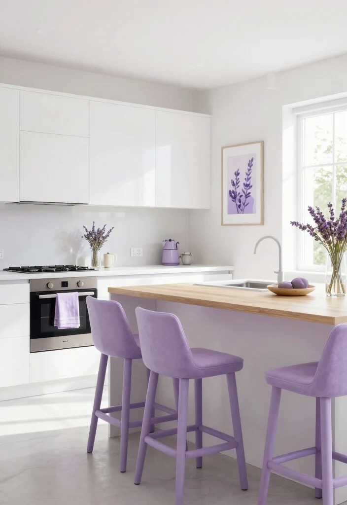 12 Purple Kitchen Ideas for a Bold Creative Space 2. Lavender Accents in a Contemporary Space 0