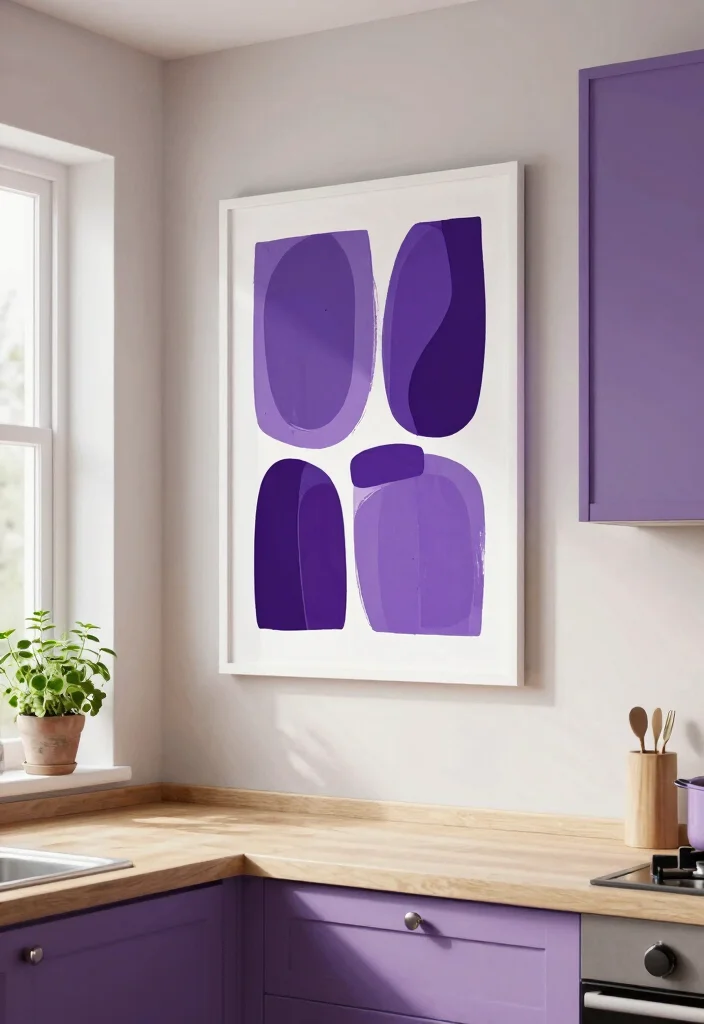 12 Purple Kitchen Ideas for a Bold Creative Space 7. Purple Hued Wall Art 0