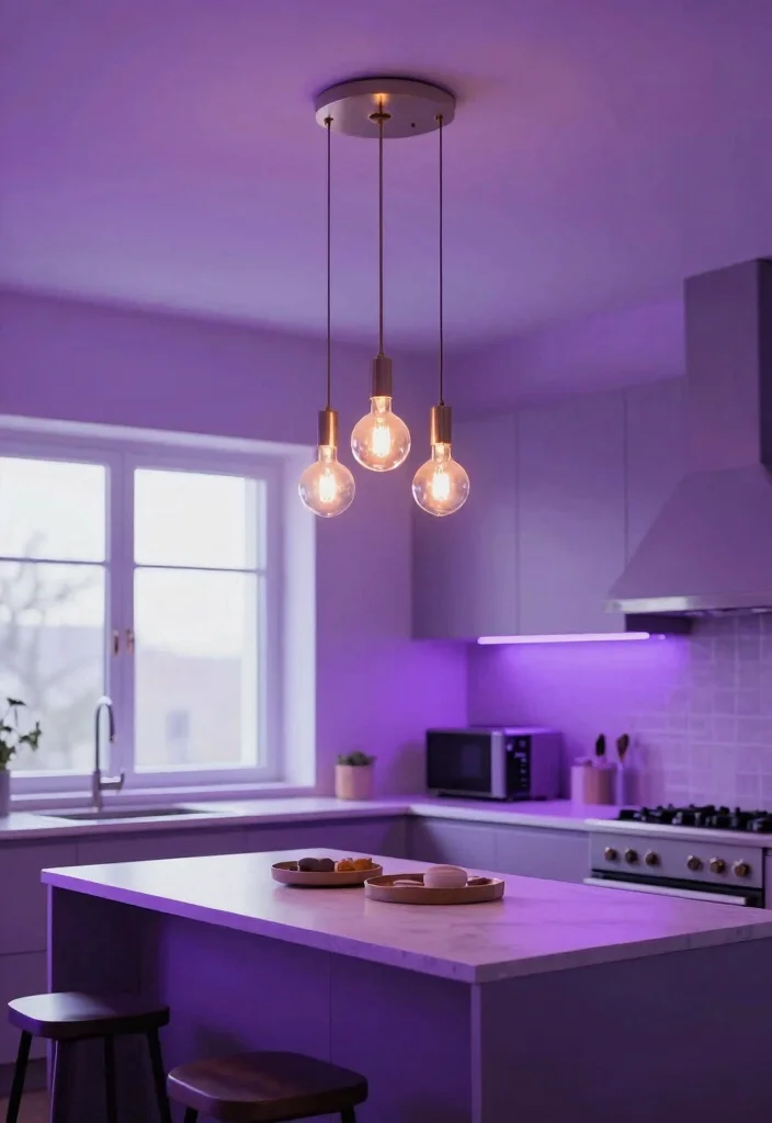12 Purple Kitchen Ideas for a Bold Creative Space 8. Purple Lighting Fixtures 0