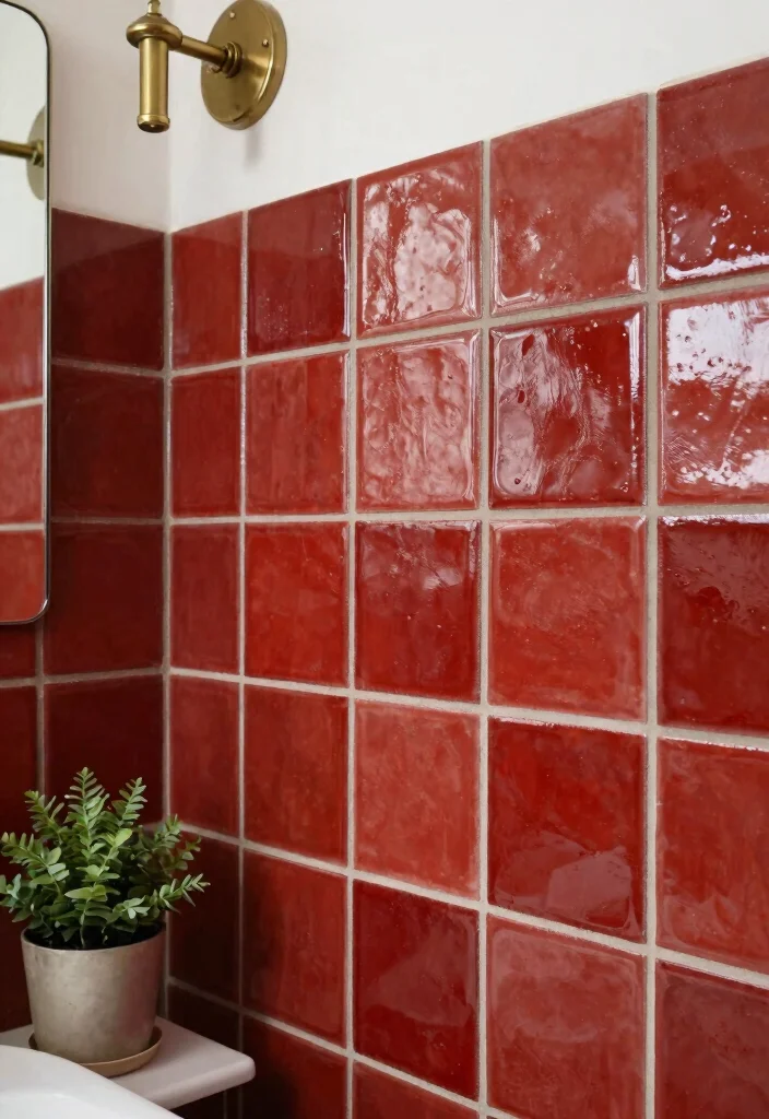 12 Red Bathroom Ideas for Bold Confident Interior Style 1. Vintage Red Tile Patterns 0