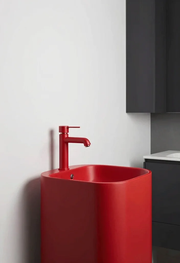 12 Red Bathroom Ideas for Bold Confident Interior Style 10. Modern Red Fixtures 0