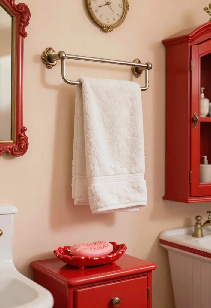 12 Red Bathroom Ideas for Bold Confident Interior Style 4. Vintage Bath Accessories 0