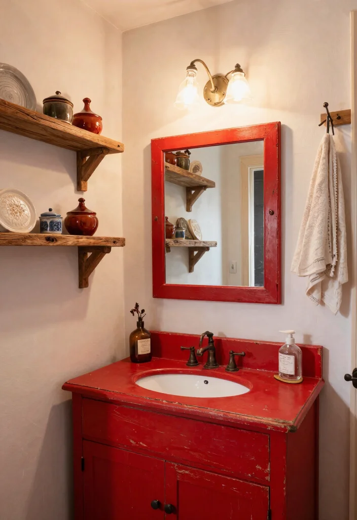 12 Red Bathroom Ideas for Bold Confident Interior Style 5. Rustic Red Elements 0