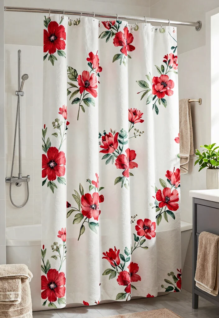 12 Red Bathroom Ideas for Bold Confident Interior Style 6. Red Floral Patterns 0