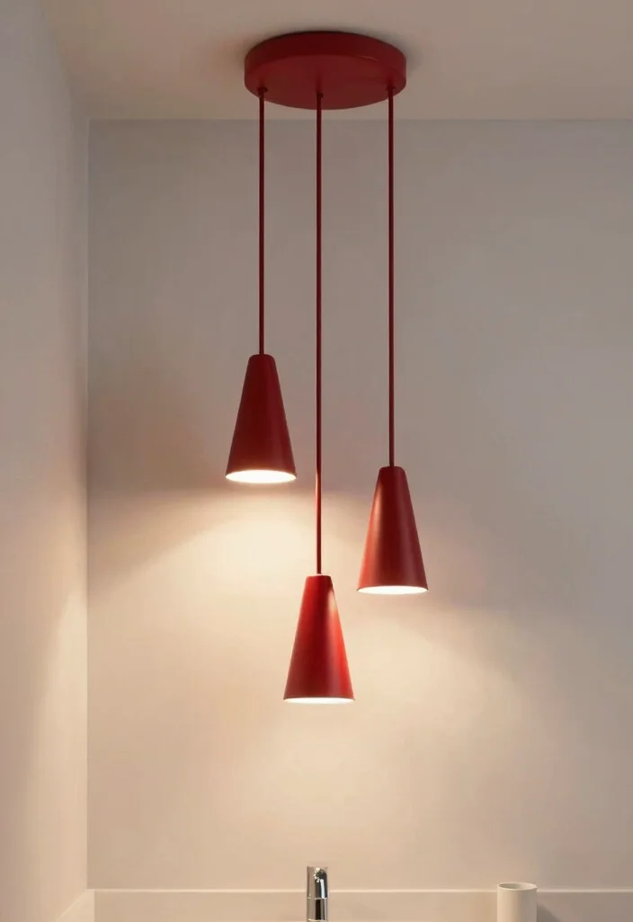 12 Red Bathroom Ideas for Bold Confident Interior Style 7. Chic Red Lighting Fixtures 0