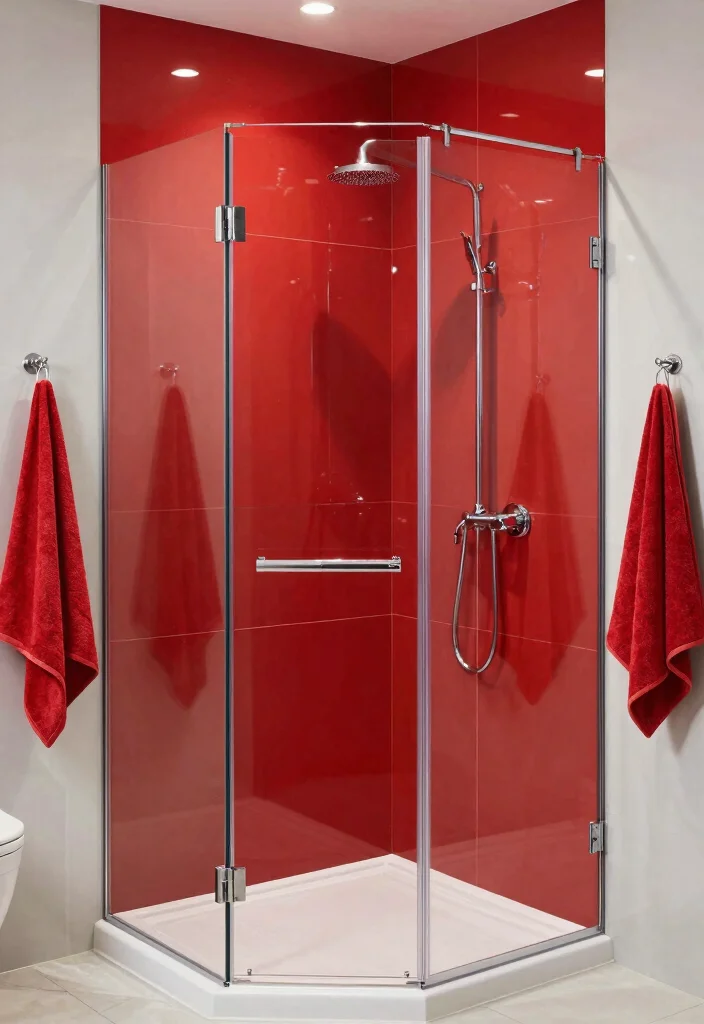 12 Red Bathroom Ideas for Bold Confident Interior Style 8. Red Shower Panels 0