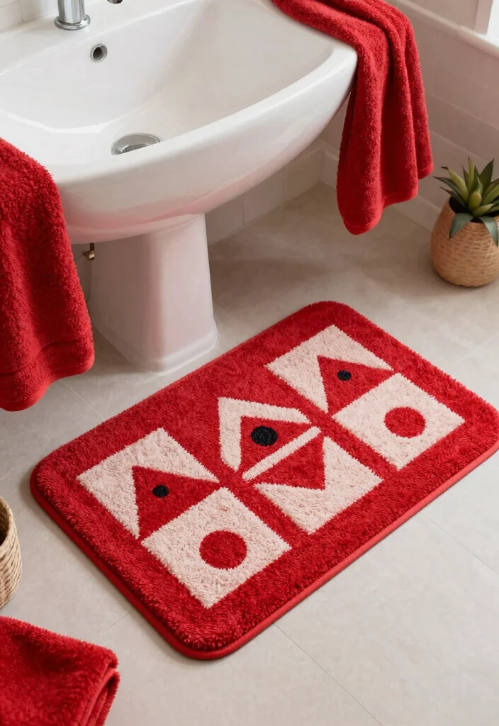 12 Red Bathroom Ideas for Bold Confident Interior Style 9. Fun Red Bath Mats 0