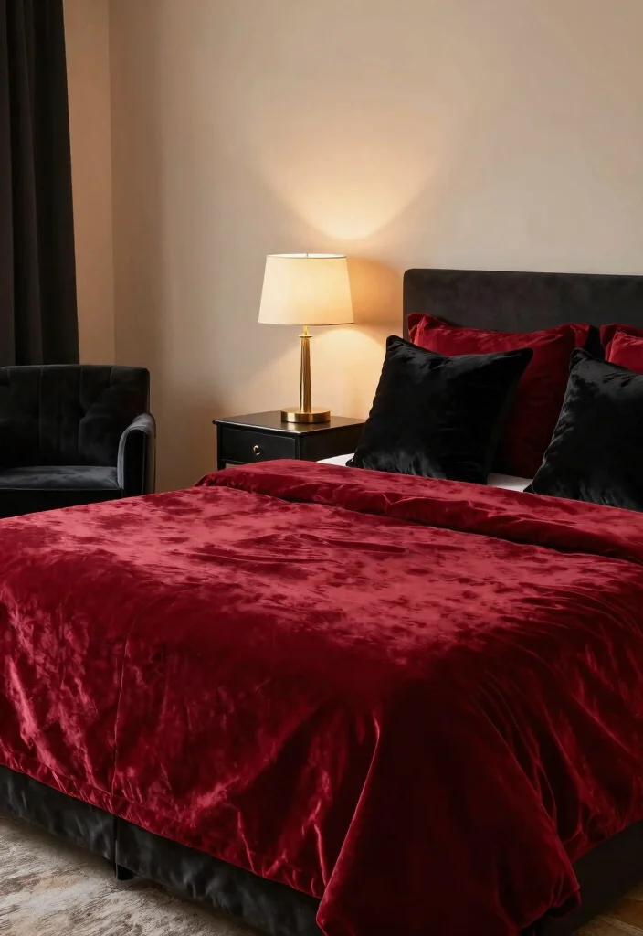 12 Red and Black Bedroom Ideas for Bold Dramatic Interiors 1. Velvet Elegance 0