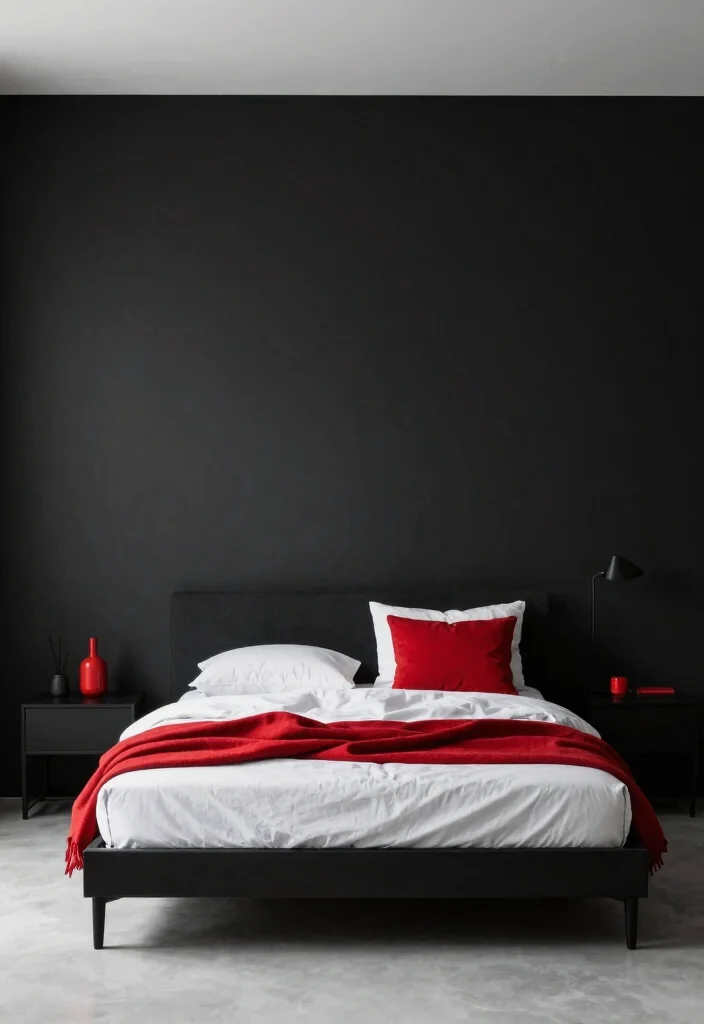 12 Red and Black Bedroom Ideas for Bold Dramatic Interiors 11. Minimalist Red Accents 0
