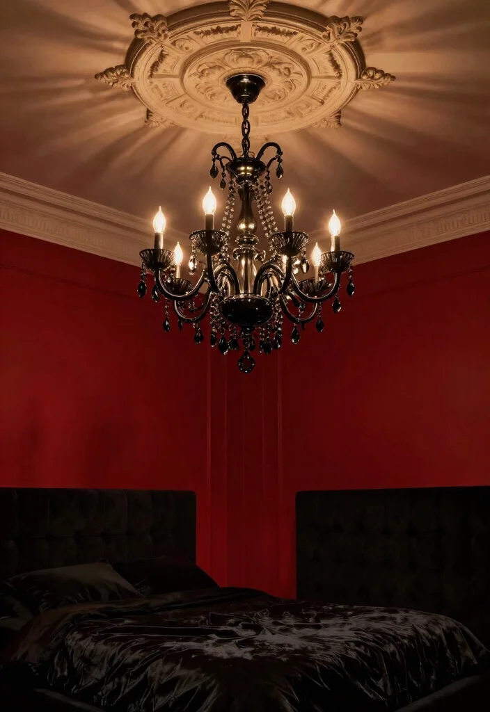 12 Red and Black Bedroom Ideas for Bold Dramatic Interiors 3. Statement Chandeliers 0
